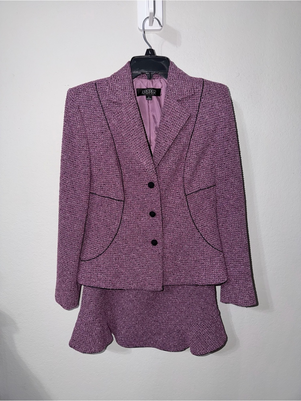 Kasper Purple Tweed Skirt Suit Blazer Ruffle Hem 2 Piece Women’s Size 6 - Picture 2 of 11